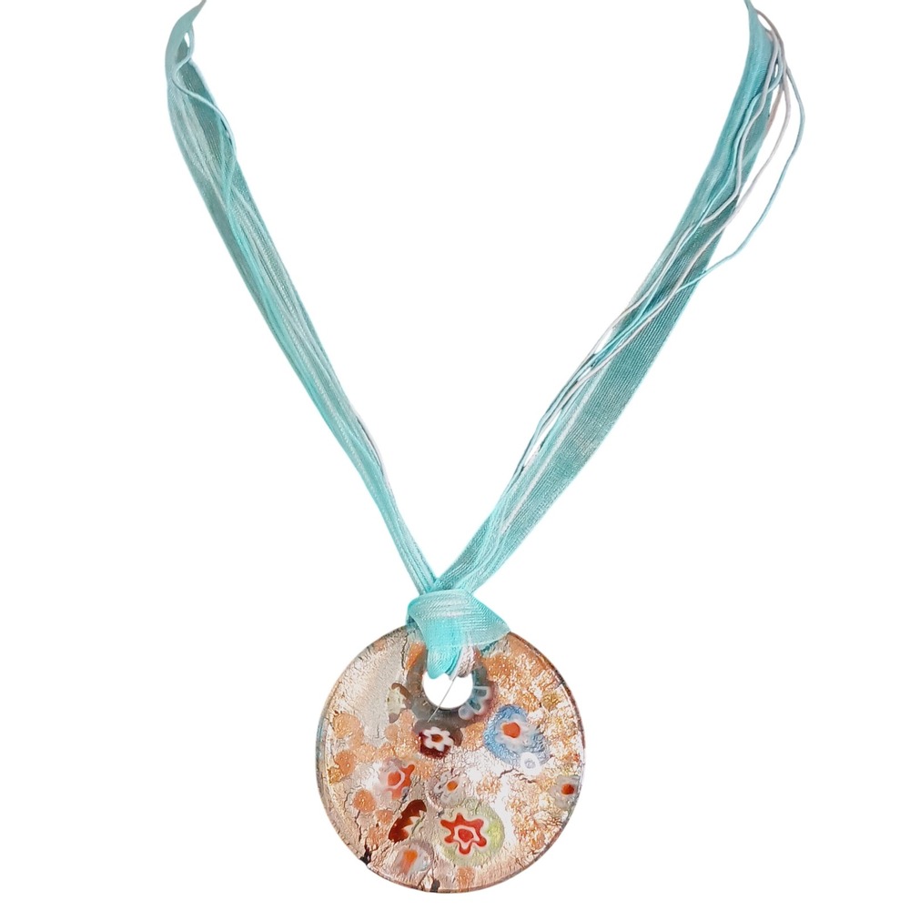 Blue Painted Glass Pendant Necklace SKUCH092